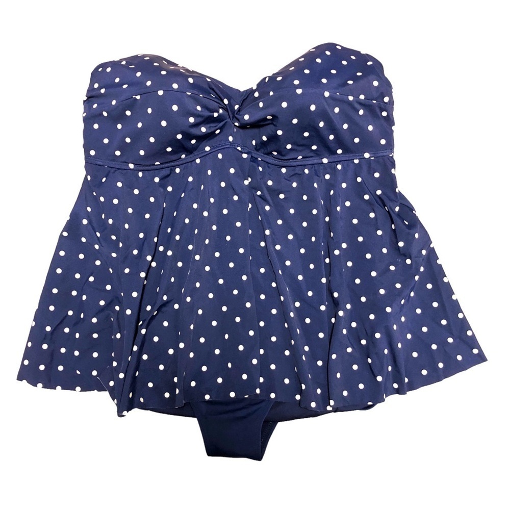 TROPICAL ESCAPE - Navy Blue & White Strapless Flowy One-Piece Swimsuit - Size 16